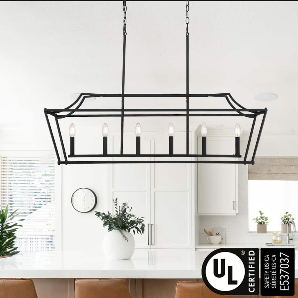 Farmhouse Black 6-light Rectangle Chandelier Linear Lighting for Dining Room