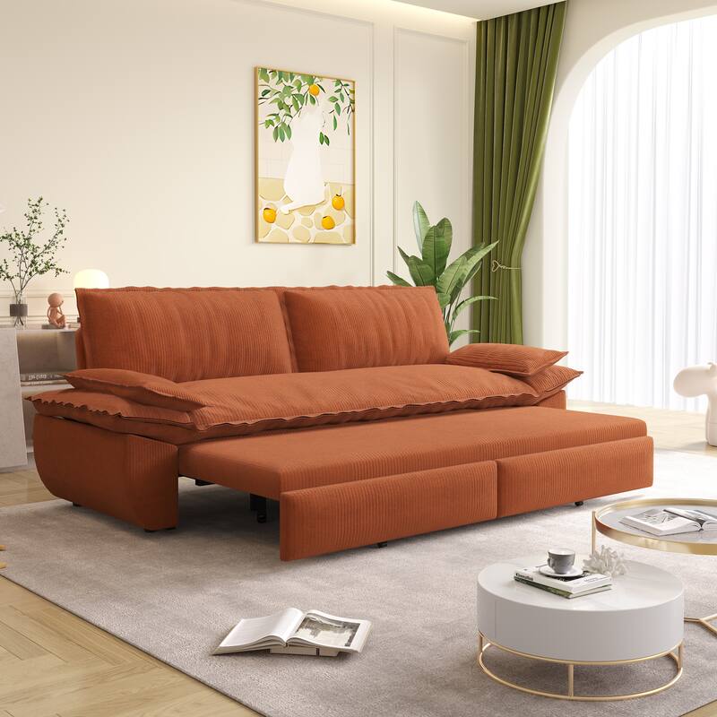 73" Queen Convertible Sleeper Sofa - 3-in-1 Pull Out Sofa Bed, Velvet Upholstery, Space-Saving Loveseat for Small Spaces