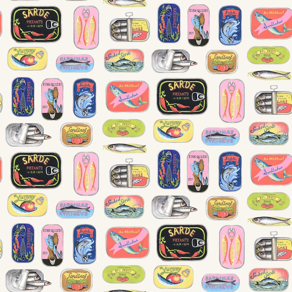 Rachel Antonoff Cream Sardine Tins Peel Stick Wallpaper