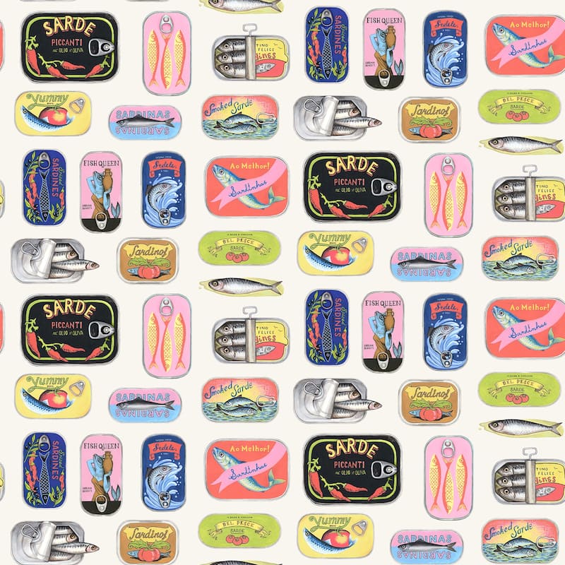 Rachel Antonoff Cream Sardine Tins Peel Stick Wallpaper