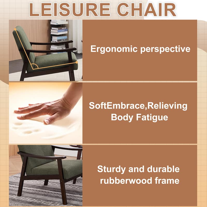 Accent Chair, Mid-Century Modern Armchair with Solid Wood Legs, Reading Leisure Chair with High Back for Living Room