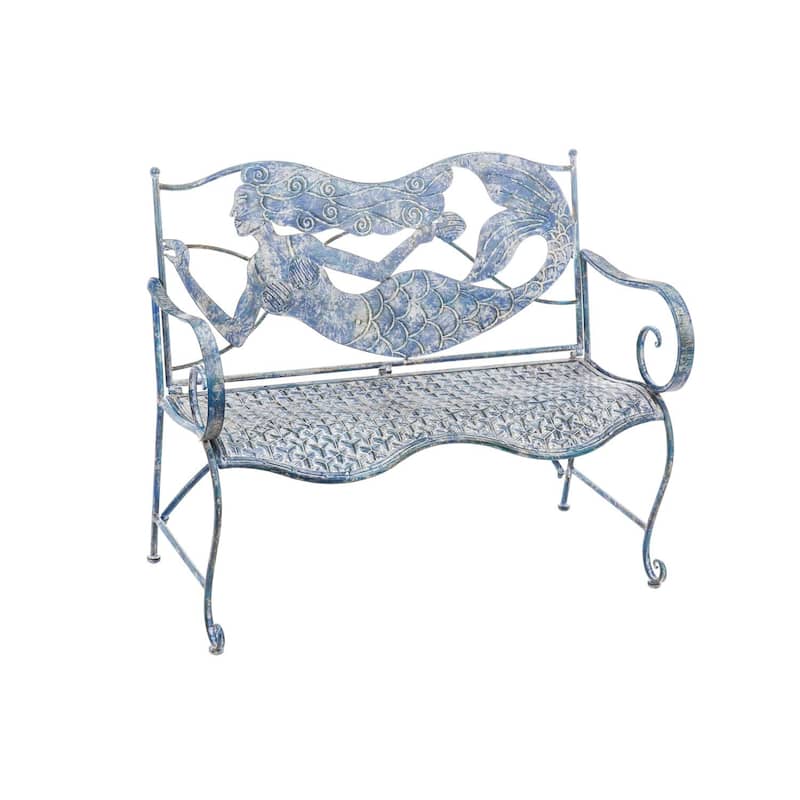 43 in. Mermaid Metal Outdoor Garden Bench - 43.3x36.22x20
