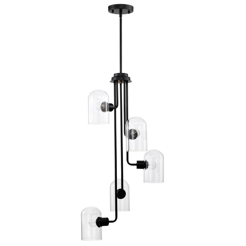 19 Inch Matte Black Finish Clear Glass Chandelier 5 Light (SOLD AS A PAIR)