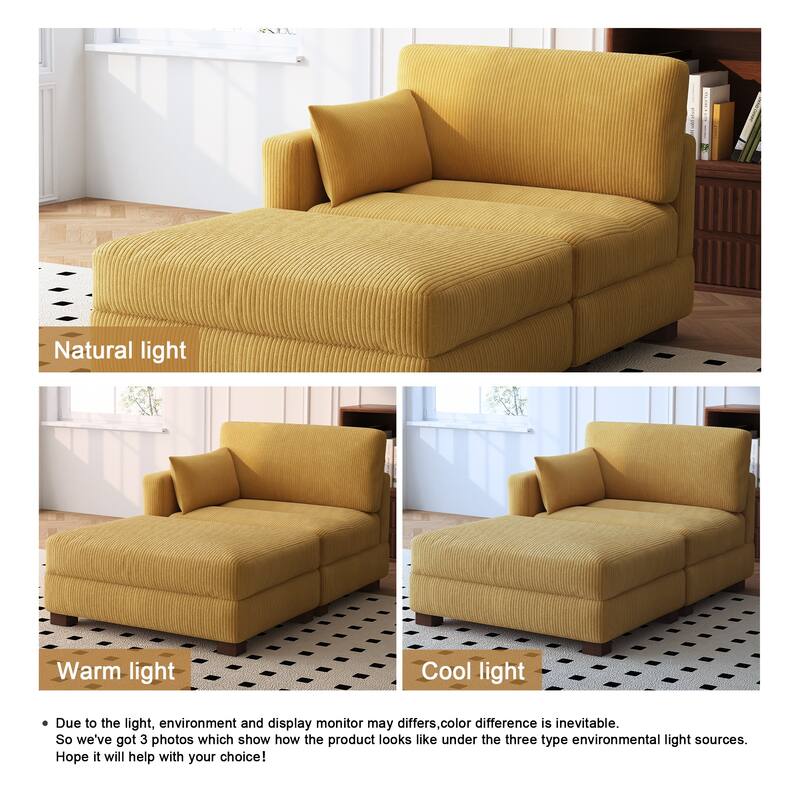 Modern 43'' Corduroy Comfy Sectional Chaise Lounge with Pillow