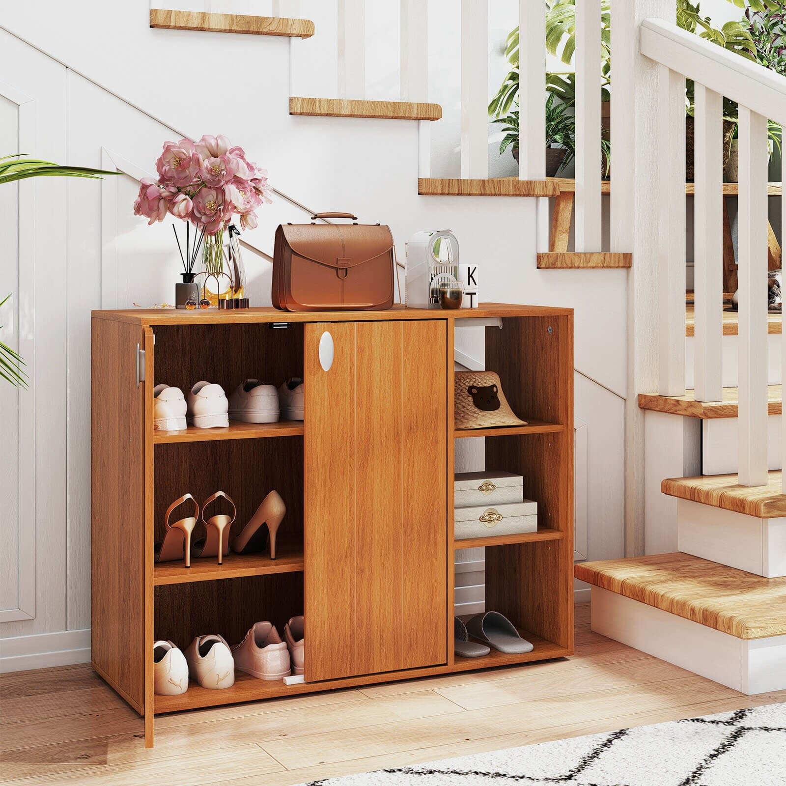 Costway 3-Tier Wooden Shoe Storage Organizer with Doors & 3-Level