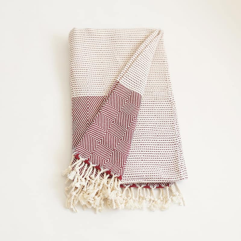 Turkish Cotton Handwoven Set of 2 Throw Blankets with Tassels - On Sale ...