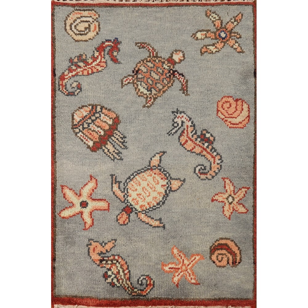 Hand Knotted Oriental 100% Wool Carpet Traditional Animal Pictorial Greys & Charcoal Art Deco Area Rug - 3' 0'' X 2' 0''
