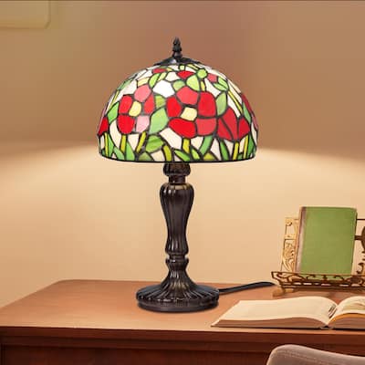 Flores River of Goods Brown Metal and Stained Glass Dome Shade 17-Inch Table Lamp - 9.5" x 9.5" x 17"