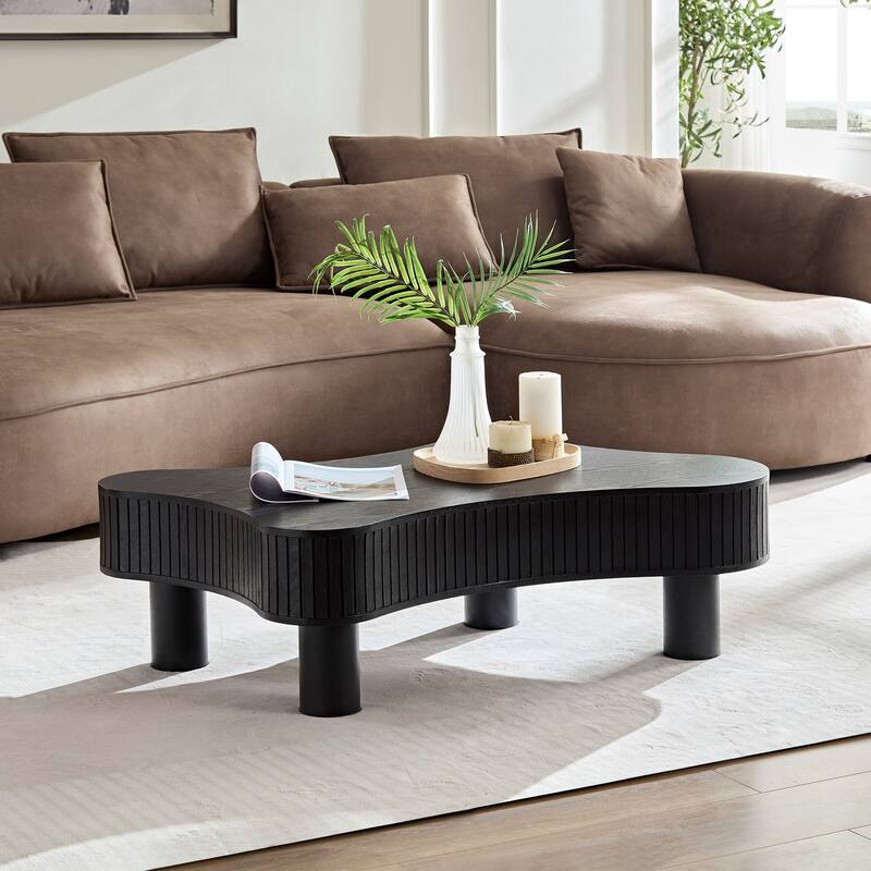 42.52 Inch Modern Wooden Handcraft Drum Coffee Table Irregular Shaped Coffee Table,Small Coffee Table with Sturdy Pedestal