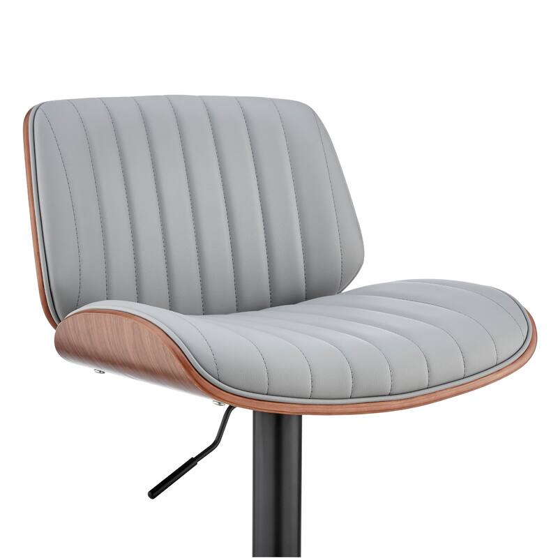 Swivel Barstool with Channel Tufted Leatherette Seat, Gray