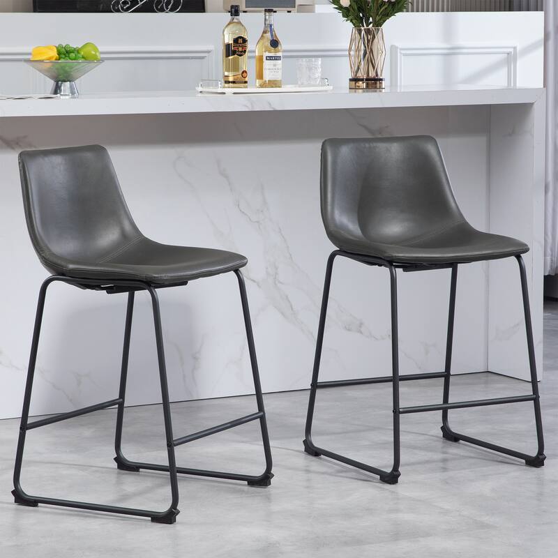 Carbon Loft Richard Faux Leather and Iron Counter Stool (Set of 2)