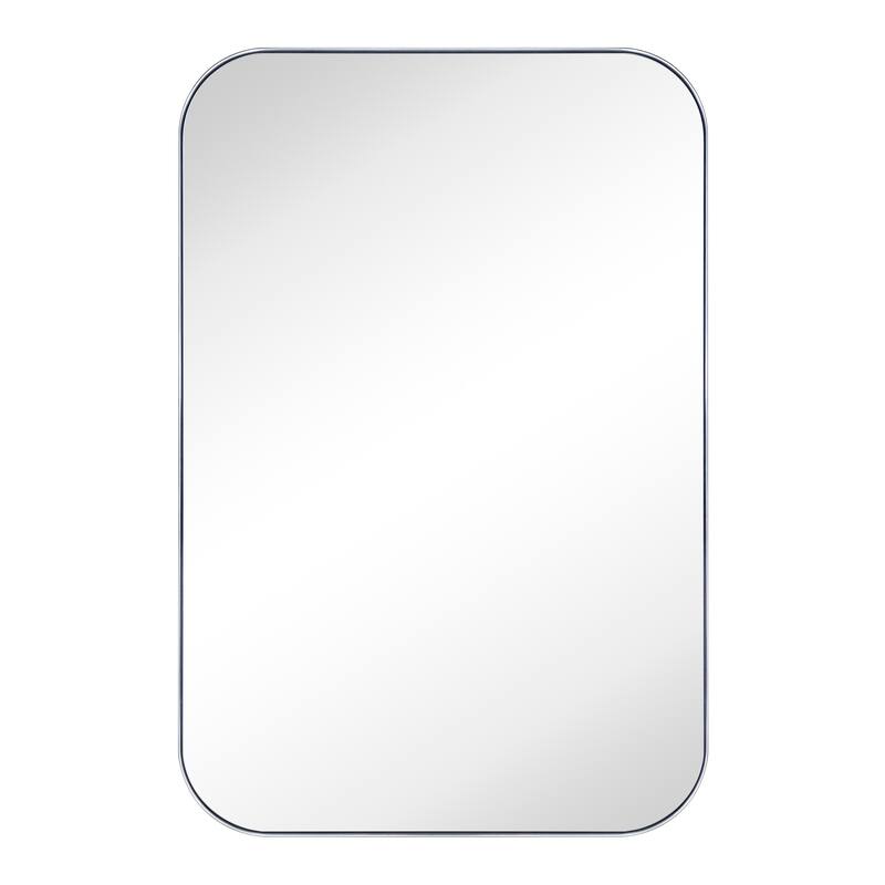 Mid-Century Modern Chic Metal Rounded Wall Mirrors - 24'' x 36'' - Chrome