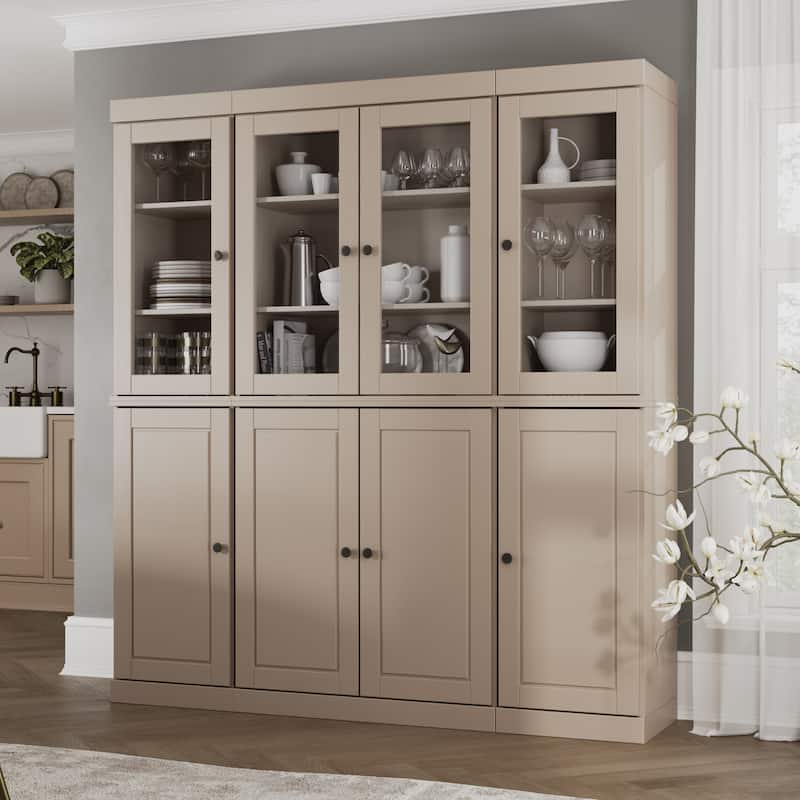 Palace Imports 100% Solid Wood Kitchen China Cabinet Pantry with Glass or Solid Wood Doors and 2-Drawer Kit - 65" x 71.5"