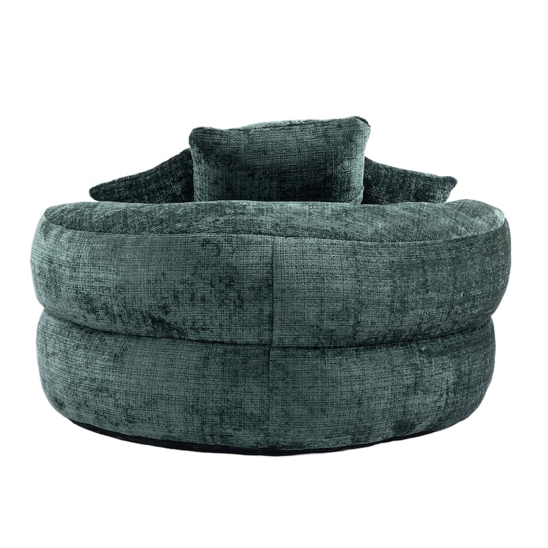 Chenille Oval Bean Bag Chair, Memory Foam Filling Lazy Sofa, Adults Lounge Chair with 3 Pillows & Semi-Wraparound Armrests