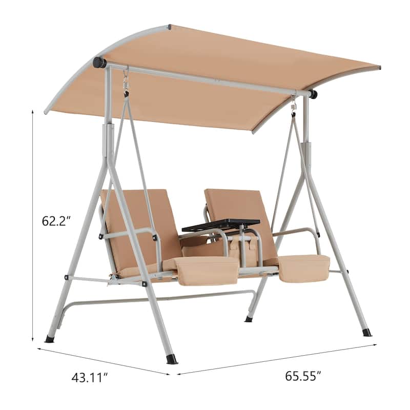 Outdoor Swing with Stand, Canopy, Pivot Table & 2 Cup Holders - Patio, Balcony, Bedroom