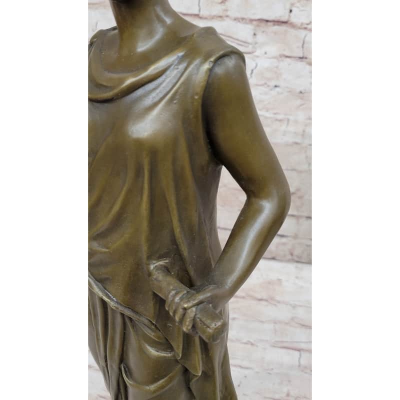 Handmade Dino Decarlo Greek Woman Female Figure Bronze Sculpture On Marble Base