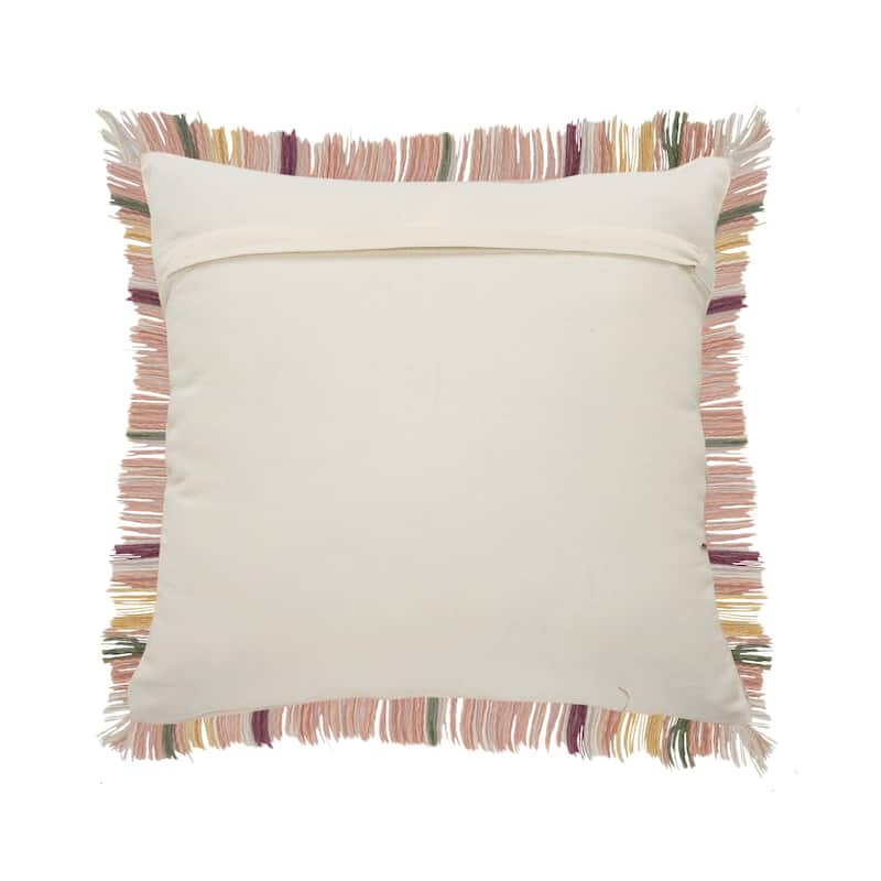 20" Pink and Green Plaid Square Throw Pillow with Fringes