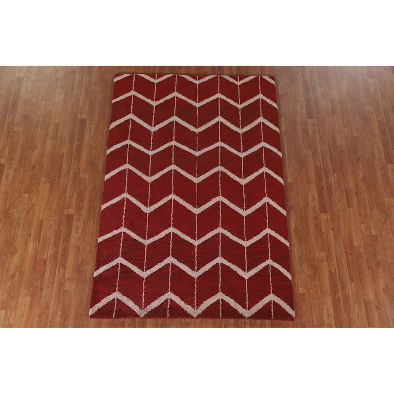 Hand Knotted Oriental 100% Wool Carpet Modern All-Over Red Gabbeh Area Rug - 7' 11'' X 5' 4''