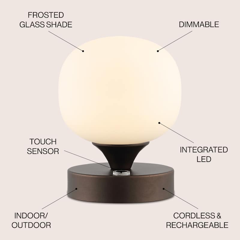 Zoe 6.13" Bohemian Farmhouse Iron Wireless Rechargeable Integrated LED Table Lamp, Oil Rubbed Bronze/White by JONATHAN Y