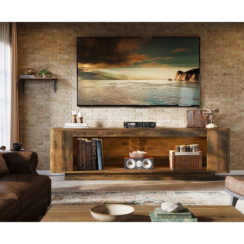 TV Stand with LED Light Strip Entertainment Center for 65'' to 80'' TVs - Brown