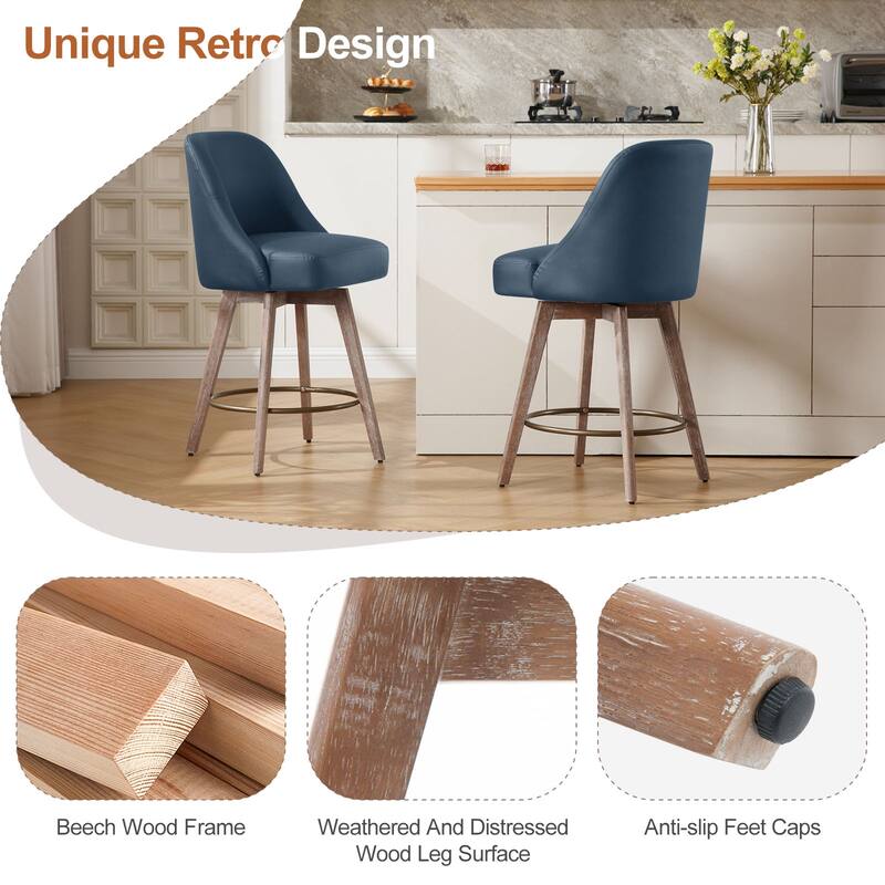 26" Counter Height Swivel Bar Stool, Upholstered Counter Stools - 39.37" (H) x 22.44" (D) x 21.65" (W)