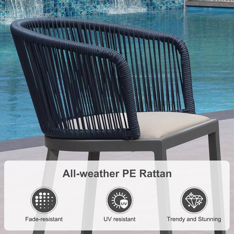 PURPLE LEAF Outdoor Bar Stools Chair Set of 2, All Weather Rattan and Aluminum Patio Bar Stool with Cushion