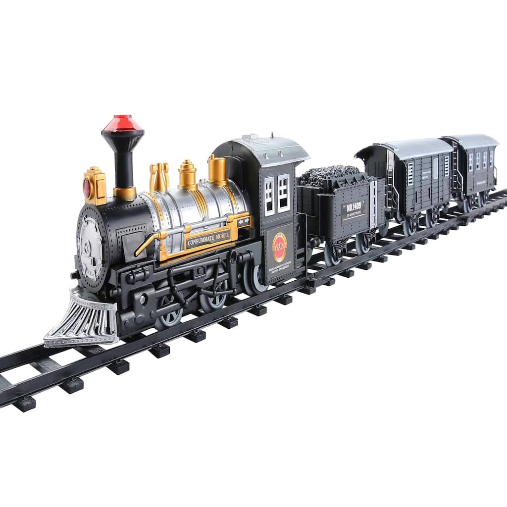 14pc Black Battery Operated Lighted and Animated Classic Train Set - 8"