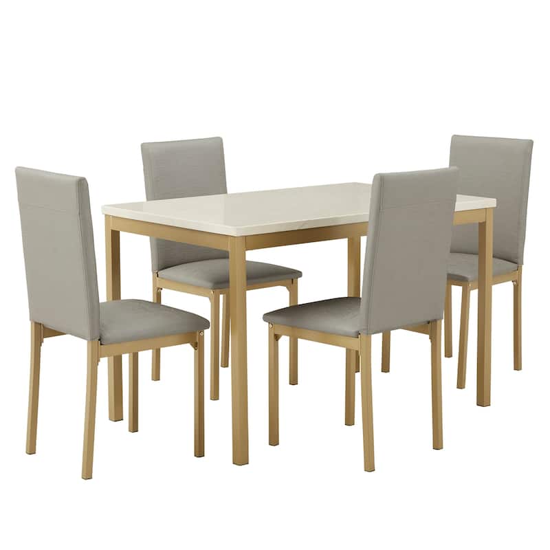 Darcy Faux Marble Top and Gold Dining Set by iNSPIRE Q Bold - Grey Faux Leather Dining Set