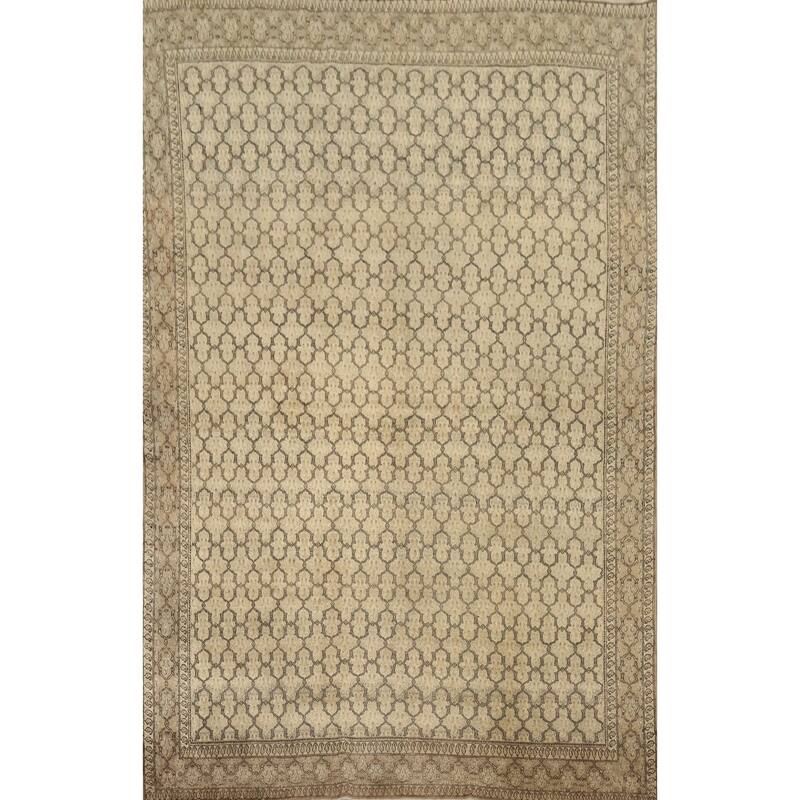 Hand Knotted Oriental 100% Wool Carpet Traditional All-Over Beige & Ivories Mood Area Rug - 9' 10'' X 7' 0''