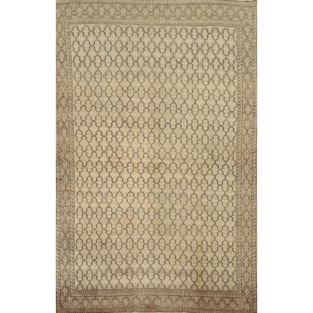 Hand Knotted Oriental 100% Wool Carpet Traditional All-Over Beige & Ivories Mood Area Rug - 9' 10'' X 7' 0''