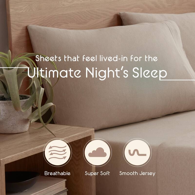 Vellux Solid Jersey Knit Sheet Set - Cotton Blend, Deep Pocket, Ultra Soft