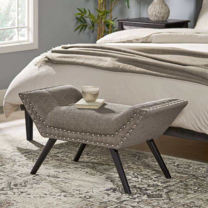 Accent Fabric Upholstered Ottoman for Bedroom or Living Room - Grey - Medium