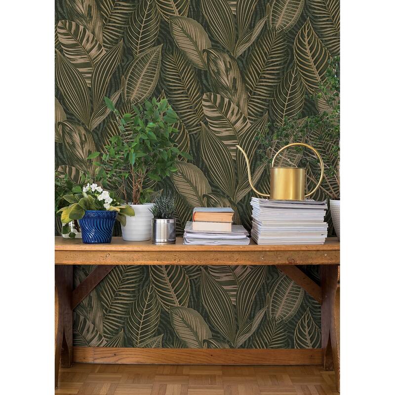 A-Street Prints Acacius Dark Green Tropical Foliage Wallpaper