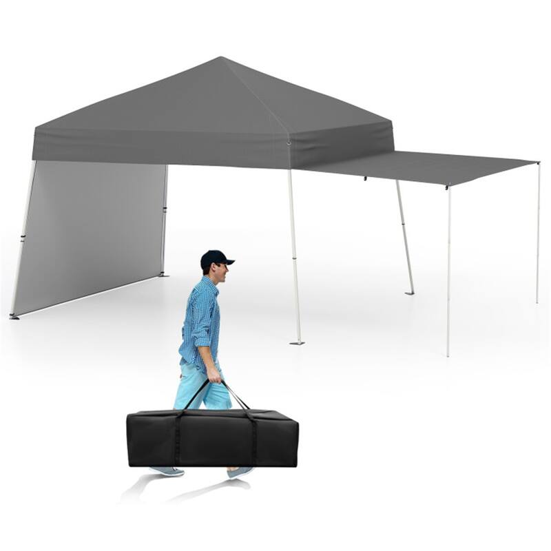 10x9.2 ft Pop-Up Canopy Tent with Awning and Sidewalls Stable Metal Frame for Outdoor Use - 14 x 9.2 x 8.3/8.7 ft (L x W x H)