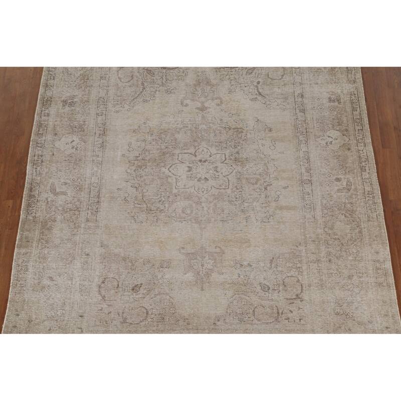 Distressed Tabriz Persian Antique Area Rug Handmade Wool Carpet - 6'8"x 9'2"