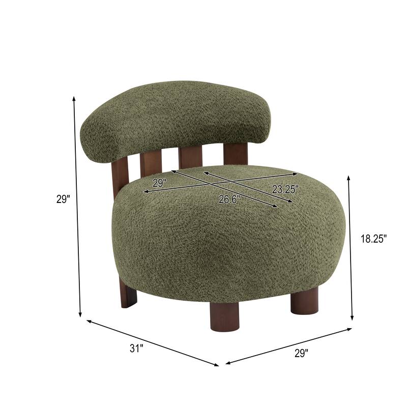 Roomfitters Modern Boucle Fabric Accent Chair with Round Seat and Wood Base