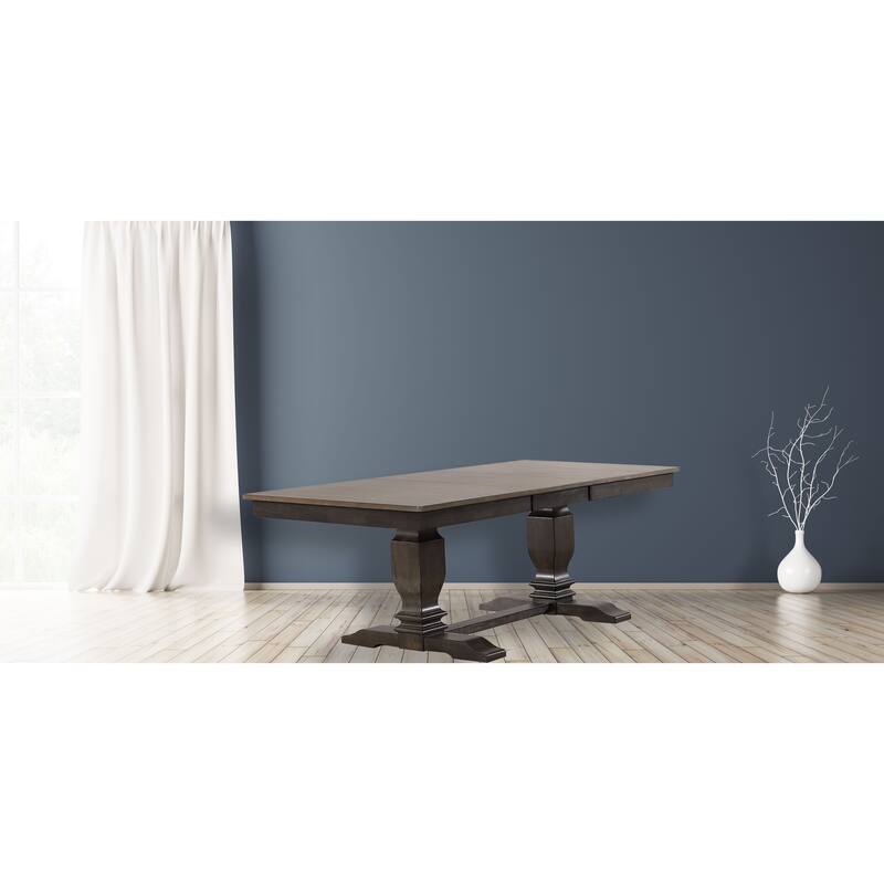 Double Transitional Base Dining Table In Antique Grey