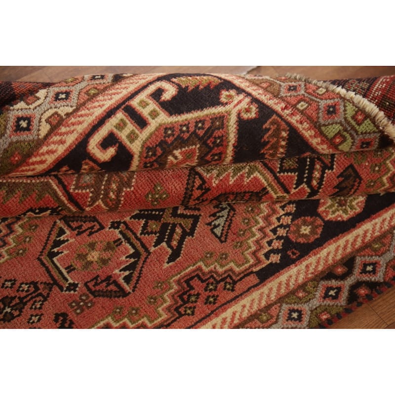 Tribal Shiraz Persian Vintage Runner Rug Handmade Wool Carpet - 3'5"x 9'7"