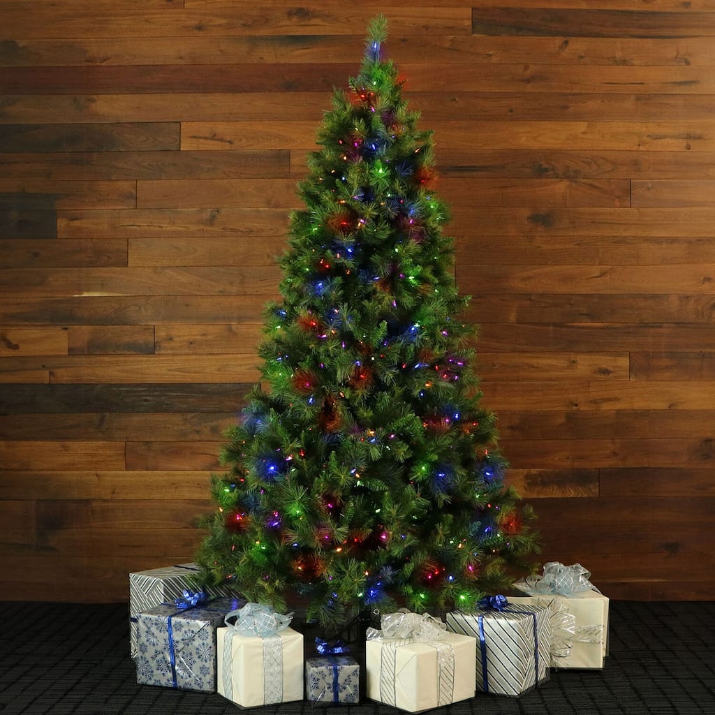 Fraser Hill Farm 7.5' Pine Christmas Tree, Multicolored LED