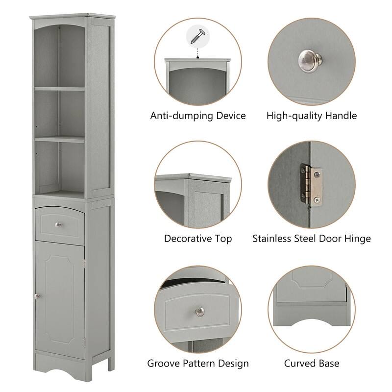 67" Tall Bathroom Organizers and Cabinet, Freestanding Storage Cabinet with Drawer, Door and Adjustable Shelves