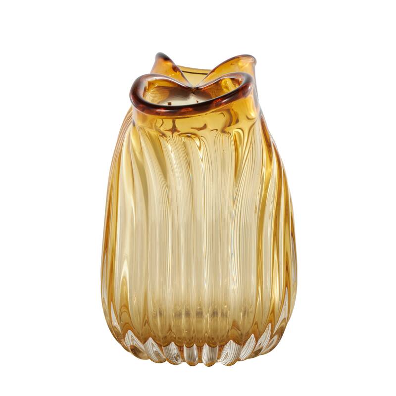 Orange Glass Ribbed Ombre Abstract Decorative Vase with Folded Curve Opening