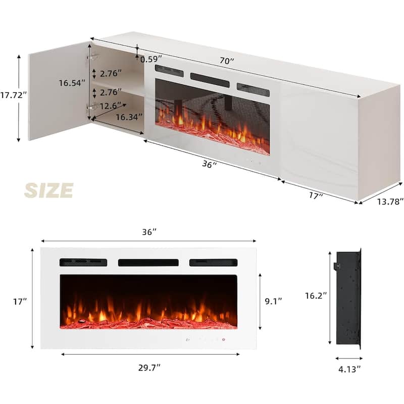 Erommy 70" TV Stand with Electric Fireplace Heater, Media Entertainment Center Console for TVs up to 80" with Storage Cabinet