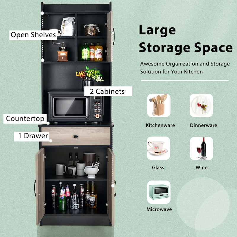 Gymax 3-Door 71'' Kitchen Buffet Pantry Storage Cabinet w/Hutch - See Details