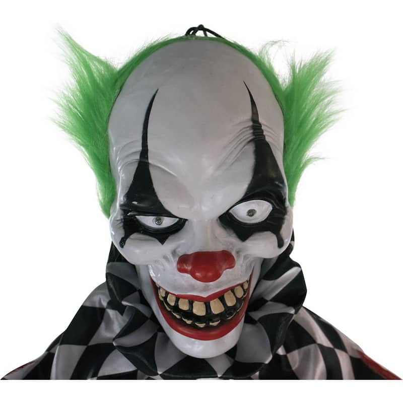 Haunted Hill Farm Life-Size Animatronic Clown, Indoor/Outdoor Halloween Decoration, Flashing Red Eyes, Poseable, Battery