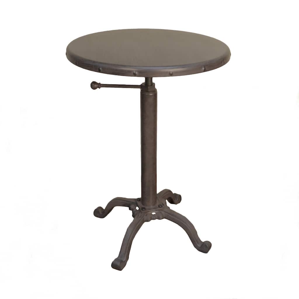 Gunmetal Iron Round End Table with Riveted Apron and Adjustable Height - 18” x 18” x 22” (D x W x H)
