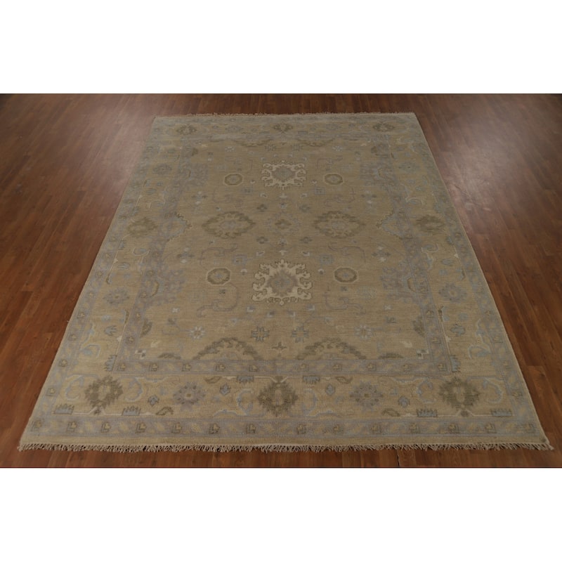 Earth Tone Oushak Area Rug Hand-Knotted Wool Carpet - 8'0"x 9'10"