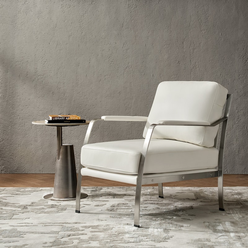 Salvatore Modern Genuine Leather Armchair with Foot Caps by HULALA HOME - White
