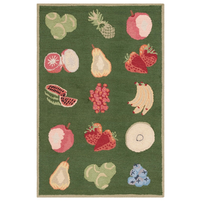 SAFAVIEH Handmade Chelsea Sefkije French Country Fruit Wool Rug - 3'9" x 5'9" - Hunter Green