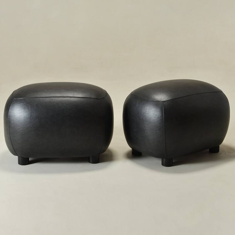 KINWELL 23" Wide Faux Leather Upholstered Ottoman Footrest, PU Entryway Footstool