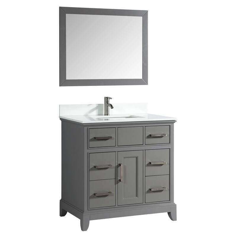 Vanity Art 36" Single Sink Bathroom Vanity Set with Engineered Marble Top and Free Mirror